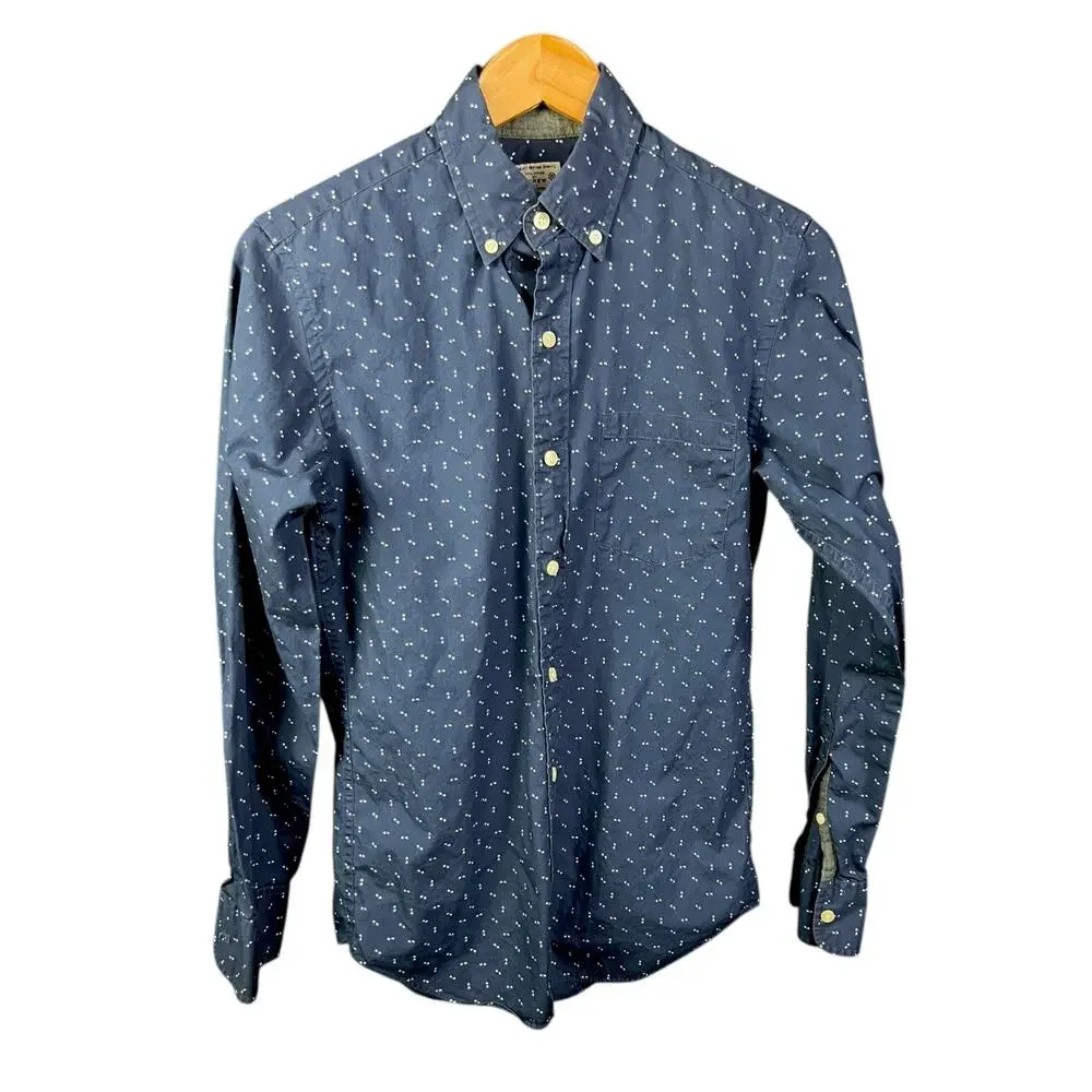 J.Crew Dark Blue Patterned Men's XS Button-Up Shirt Office Work Casual Brunch